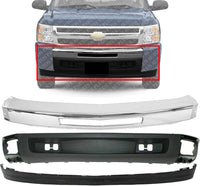 Front Bumper Chrome Steel + Lower Valance Air Deflector + Extension Textured Direct Replacement Compatible With Chevrolet Silverado 1500 2007-2013 GM1092191 GM1002831 GM1092192