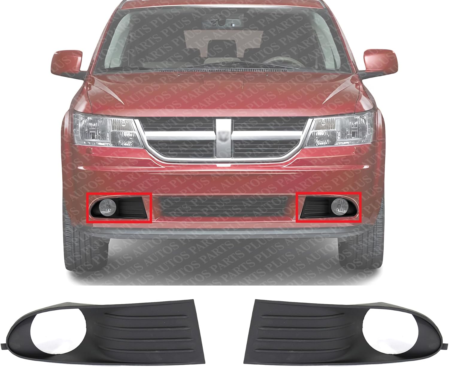 Set Of 2 Front Fog Light Molding Primed Plastic Right Passenger & Left Driver Side Direct Replacement Compatible With 2009-2013 Dodge Journey CH1039119 CH1038119 5178284AB 5178285AB