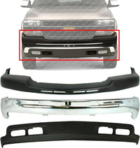 Front Bumper Chrome Steel + Upper Cover Textured + Lower Valance Air Deflector Direct Replacement Compatible With 2001-2002 Chevrolet Silverado 2500HD 3500 GM1002376 GM1051106