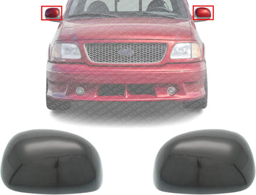 Set Of 2 Front Mirror Cover Non-Towing Left Driver & Right Passenger Side Direct Replacement Compatible With 1997-2004 Ford F-150 FO1326102 FO1327102 F7TZ17D743BB F7TZ17D742BB