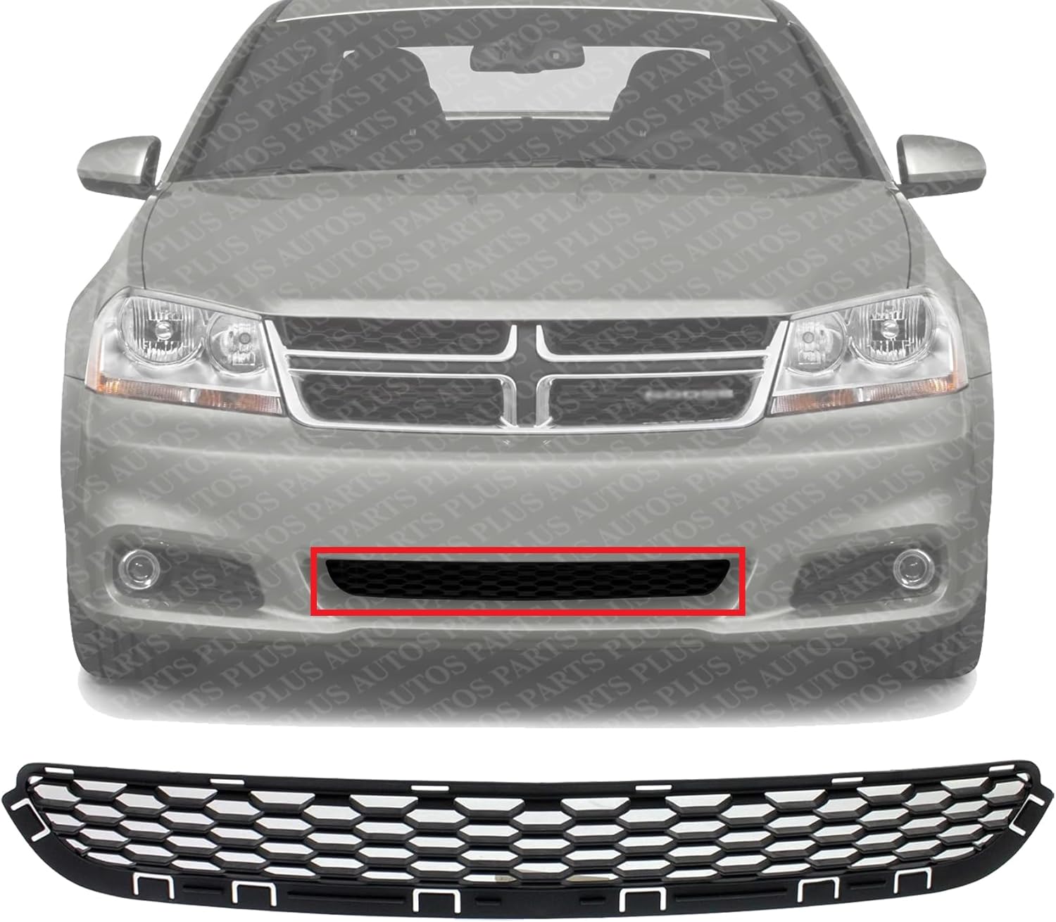 Front Bumper Lower Grille Textured Plastic Direct Replacement Compatible With 2011-2014 Dodge Avenger CH1036119 68081994AA
