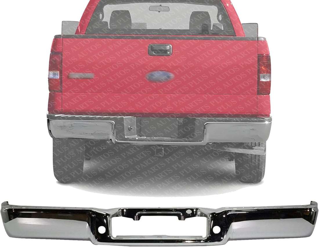 Step Bumper Face Bar Chrome Steel Without Rear Object Sensor Holes Direct Replacement Compatible With 2006-2008 Ford F-150 / Lincoln Mark LT FO1102358 8L3Z17906B