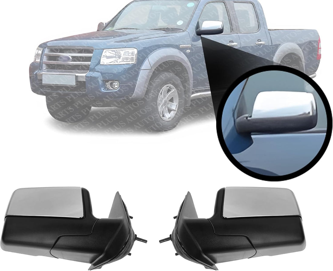 Set of 2 Front Mirror Manual Folding Non-Heated Chrome Plastic Right Passenger & Left Driver Side Direct Replacement Compatible With 2006-2011 Ford Ranger FO1320315 FO1321315