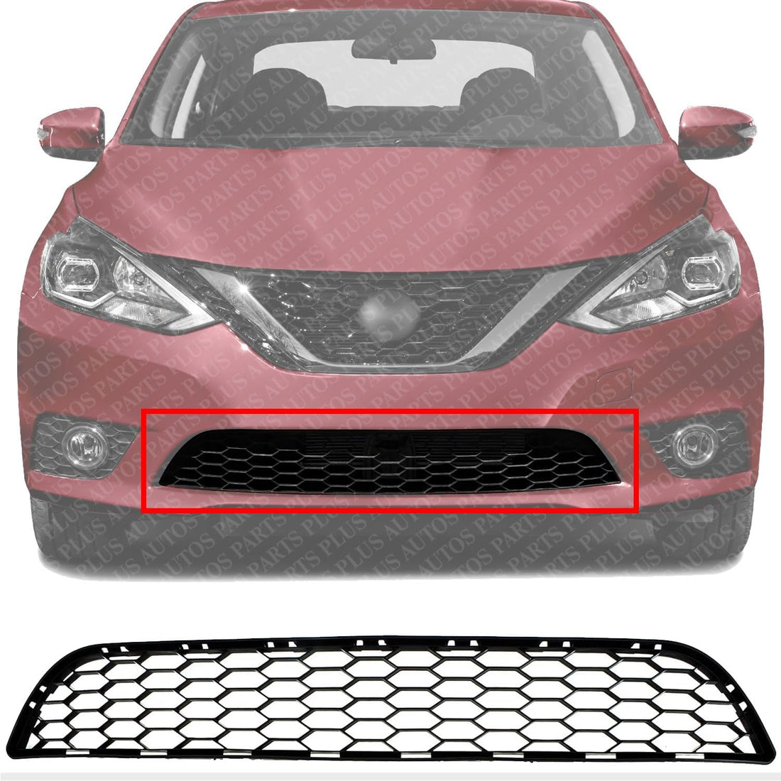 Front Bumper Grille Textured Without Intelligent Cruise Control Direct Replacement Compatible With 2016-2019 Nissan Sentra NI1036107 622543YU0A