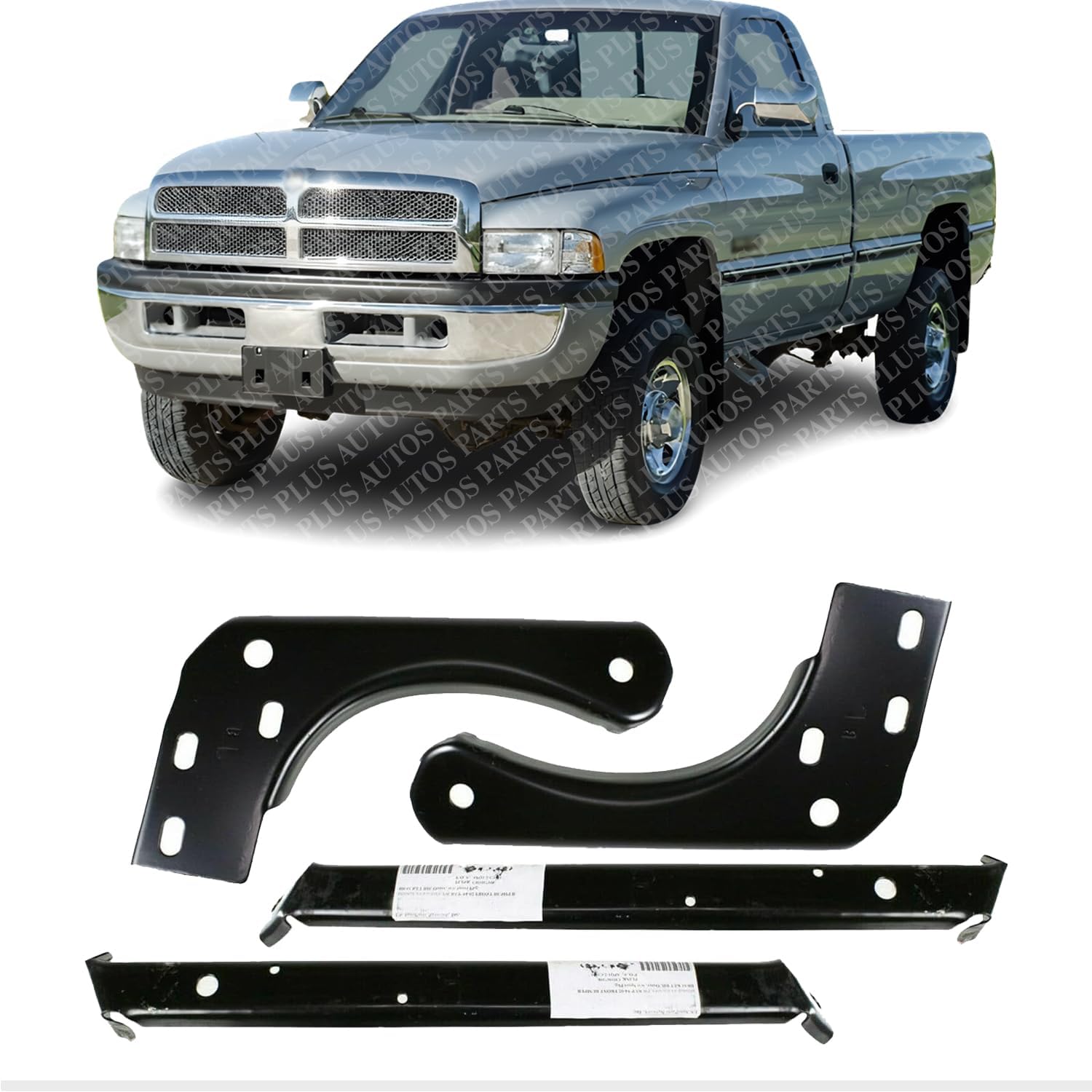 AUTOS PARTS PLUS Front Bumper Outer And Inner Bracket Left Driver & Right Passenger Side Direct Replacement Compatible With 1997-2001 Dodge Ram 1500/1997-2002 2500 3500 CH1067111 CH1067108 CH1066111