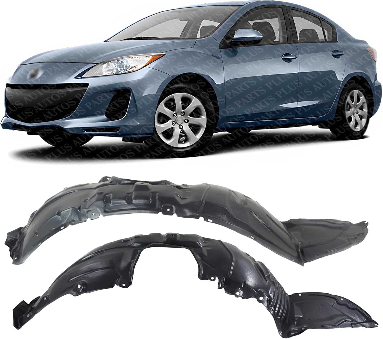 Set of 2 Front Fender Liner Plastic Left Driver & Right Passenger Side Direct Replacement Compatible with 2010-2013 Mazda 3 MA1248139 MA1249139 BFD156130 BFD156140