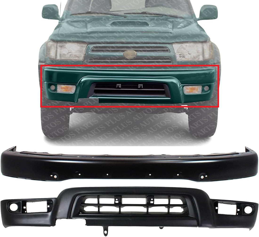 AUTOS PARTS PLUS Front Bumper Face Bar Primed + Lower Valance Panel With Fender Flare Hole Direct Replacement Compatible With 1999-2002 Toyota 4Runner TO1002166 TO1095181 5210135927 5391135912