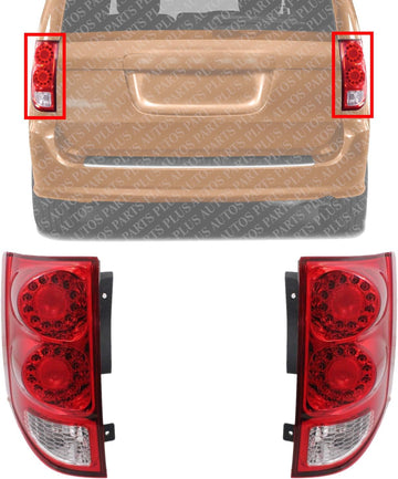 Set Of 2 Tail Light Assembly Left Driver & Right Passenger Side Direct Replacement Compatible With 2017-2019 Dodge Grand Caravan CH2801199 CH2800199 5182534AE 5182535AD