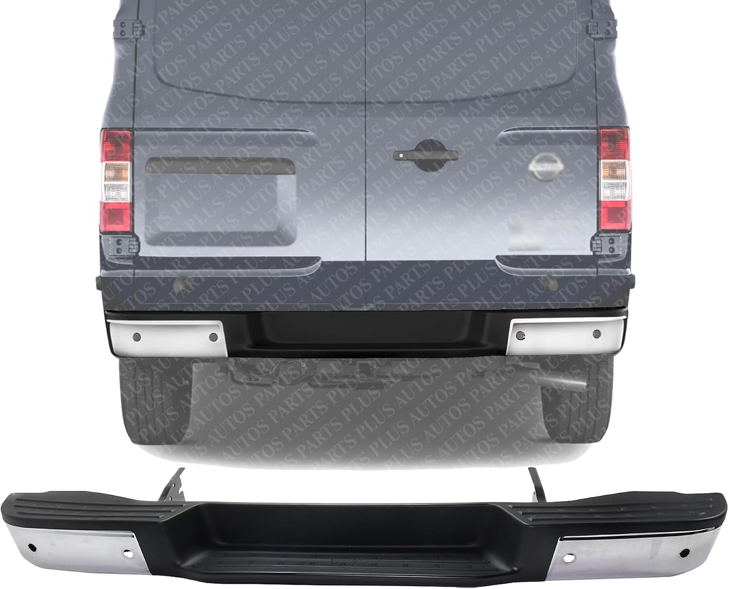 Rear Step Bumper Face Bar Chrome Steel Direct Replacement Compatible With 2012-2021 Nissan NV-Series Full Size Van NI1102159 850101PA0B
