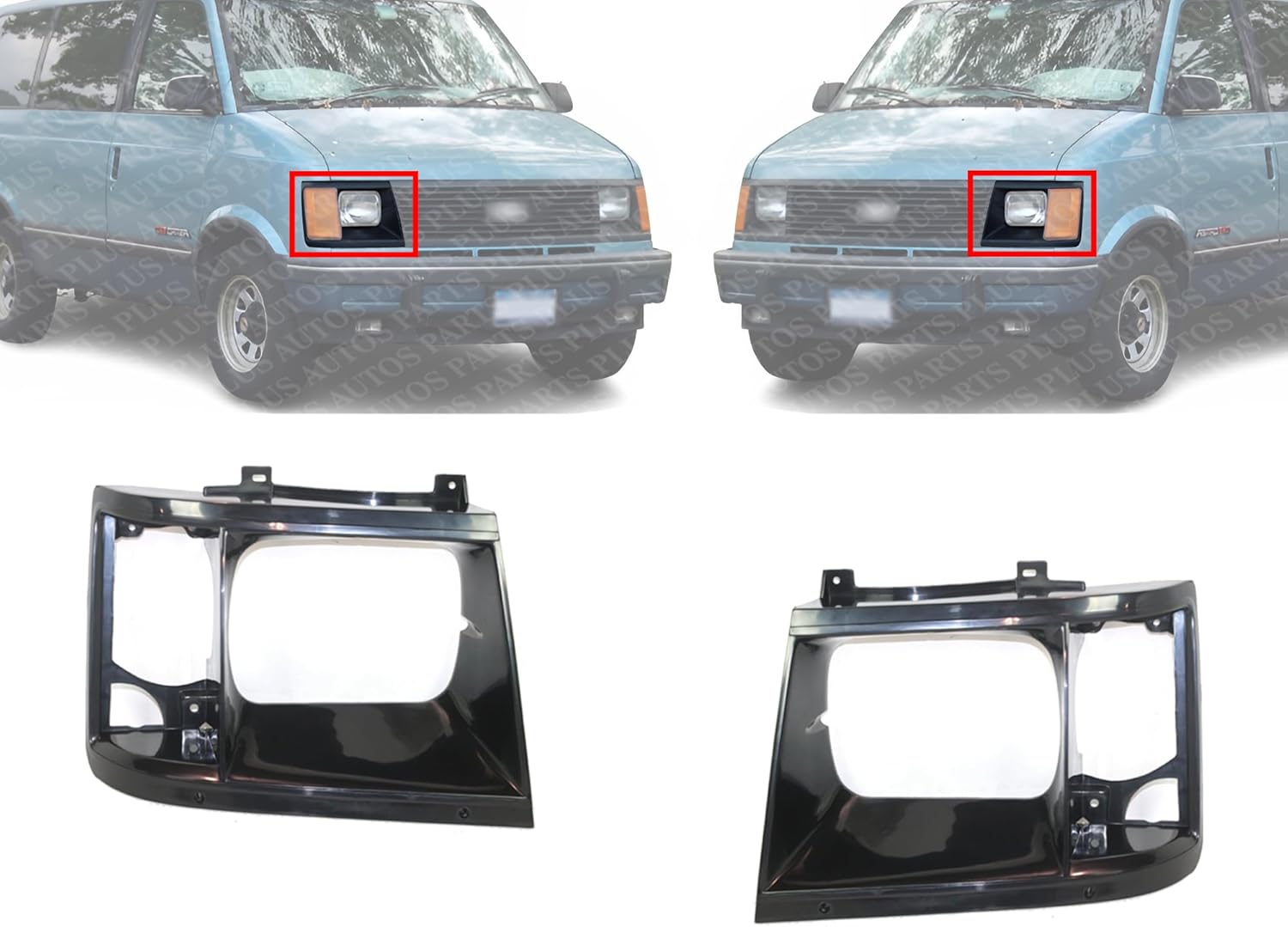 Set Of 2 Front Headlight Bezel Without Trim Black Left Driver & Right Passenger Side Direct Replacement Compatible With 1985-1994 Chevrolet Astro/GMC Safari GM2513115 GM2512114