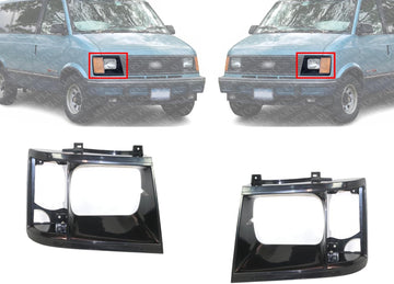 Set Of 2 Front Headlight Bezel Without Trim Black Left Driver & Right Passenger Side Direct Replacement Compatible With 1985-1994 Chevrolet Astro/GMC Safari GM2513115 GM2512114