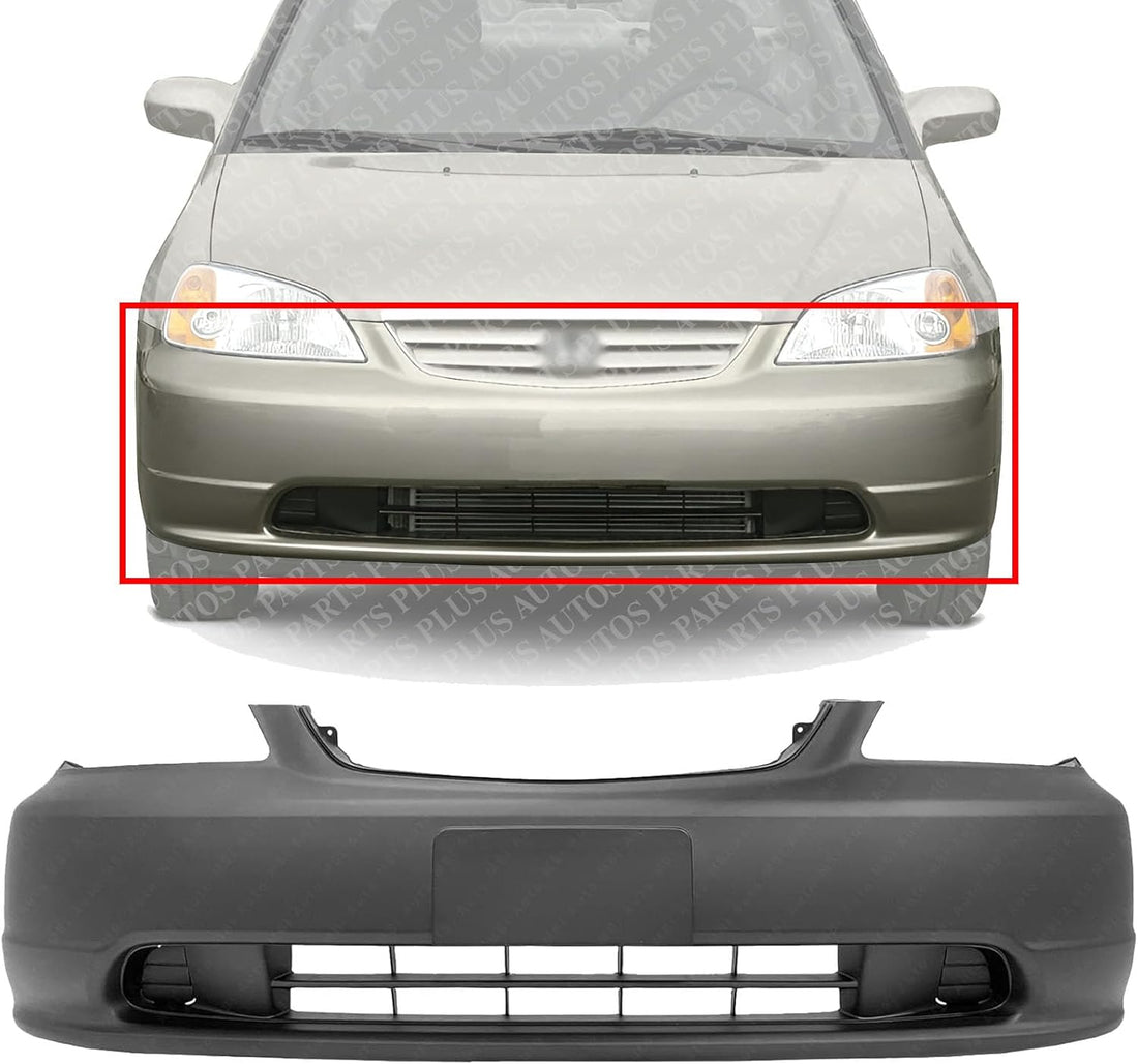 Front Bumper Cover Primed Direct Replacement Compatible With 2001-2003 Honda Civic HO1000197 04711S5PA90ZZ