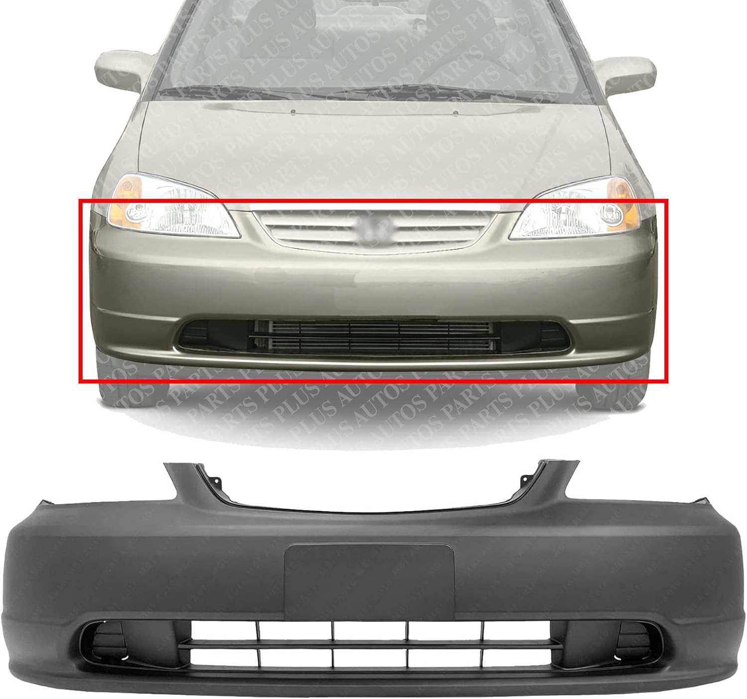 Front Bumper Cover Primed Direct Replacement Compatible With 2001-2003 Honda Civic HO1000197 04711S5PA90ZZ