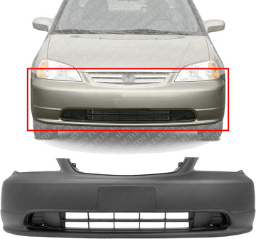 Front Bumper Cover Primed Direct Replacement Compatible With 2001-2003 Honda Civic HO1000197 04711S5PA90ZZ