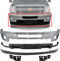 Front Bumper Chrome + Lower Valance Air Deflector + Extension Textured + Impact Brackets LH & RH Side Direct Replacement Compatible With Chevrolet Silverado 2500HD 3500HD 2011-2014