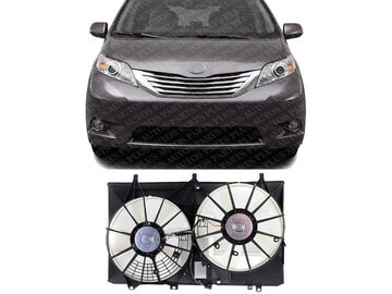 Front Radiator Dual Fan Assembly Without Control Module Direct Replacement Compatible With 2011-2013 Toyota Sienna TO3115167 163630V120-PFM 163630V110 163610P150 163610P160 167110V090