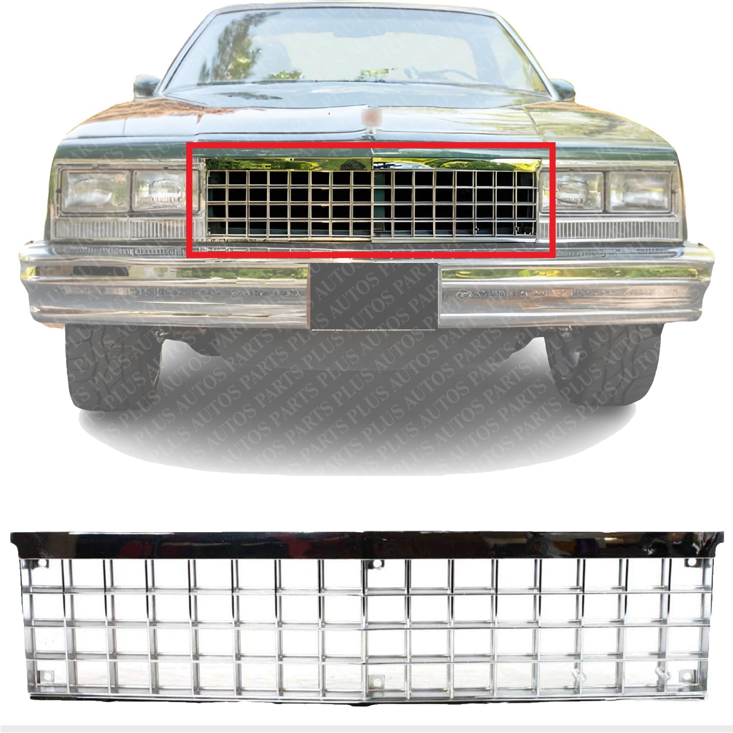 Front Grille Chrome Shell And Insert With Emblem Provision Direct Replacement Compatible With 1982-1987 Chevrolet El Camino/GMC Caballero / 1982-1983 Malibu GM1200167 14034154