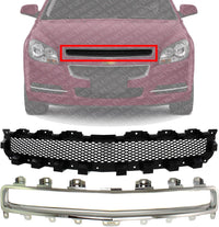 Front Upper Grille Primed Shell And Insert + Molding Chrome Direct Replacement Compatible With 2008-2012 Chevrolet Malibu GM1200601 GM1210114 15823699 15823701