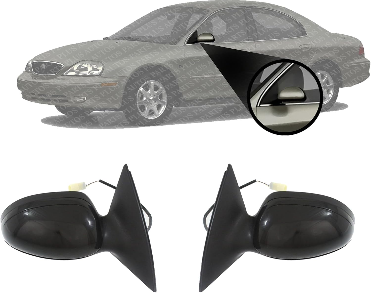 Set of 2 Front Mirror Power Non-Folding Non-Heated Primed Left Driver & Right Passenger Side Direct Replacement Compatible With 2000-2007 Ford Taurus FO1321345 FO1320345