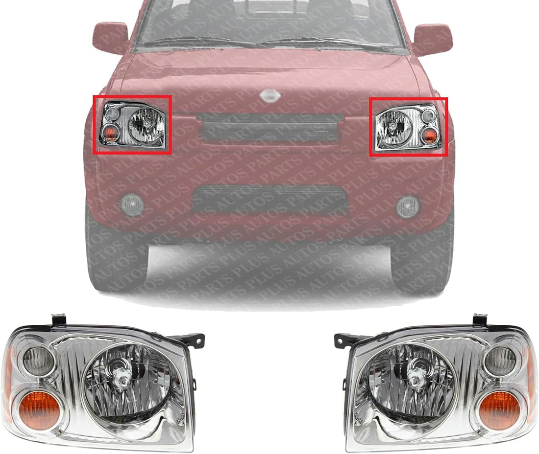 Set Of 2 Front Head Light Assembly Plastic Left Driver & Right Passenger Side Direct Replacement Compatible With 2001-2004 Nissan Frontier NI2502130 NI2503130 260608Z325 260108Z325