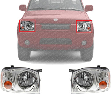Set Of 2 Front Head Light Assembly Plastic Left Driver & Right Passenger Side Direct Replacement Compatible With 2001-2004 Nissan Frontier NI2502130 NI2503130 260608Z325 260108Z325