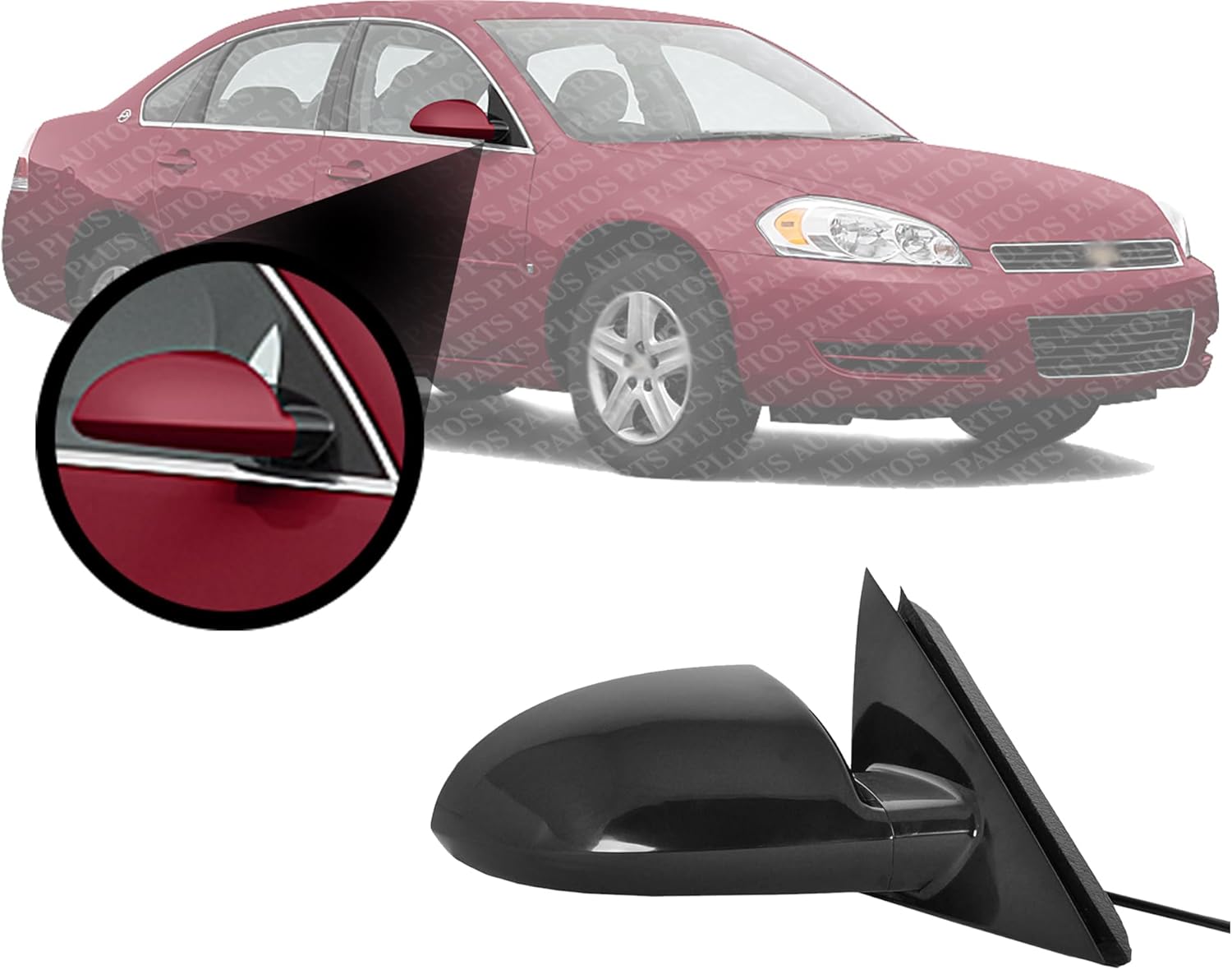 Front Power Mirror Non-Folding Non Heated Primed Right Passenger Side Direct Replacement Compatible With 2006-2013 Chevrolet Impala / 2014-2016 Limited GM1321306 20759190