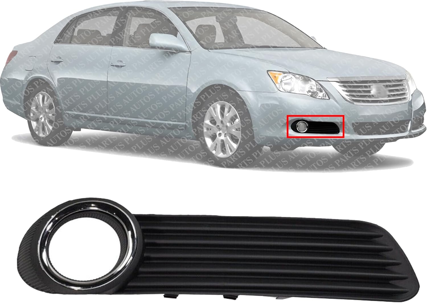 Front Fog Light Molding Primed With Chrome Trim Right Passenger Side Direct Replacement Compatible With 2008-2010 Toyota Avalon TO1039140 5203007020 5203007030
