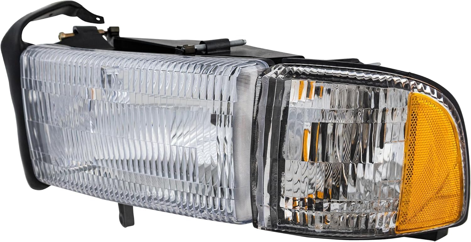 Front Head Light Assembly Left Driver Side Direct Replacement Compatible With 1994-2002 Dodge Ram 1500 2500 3500 CH2502101 55076749AD 55076749AO