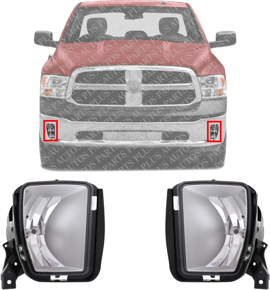 AUTOS PARTS PLUS Set of 2 Front Fog Light Assembly Left Driver & Right Passenger Side Direct Replacement Compatible With 2013-2018 Ram 1500 CH2593147 CH2592147 68104820AC 68104821AD