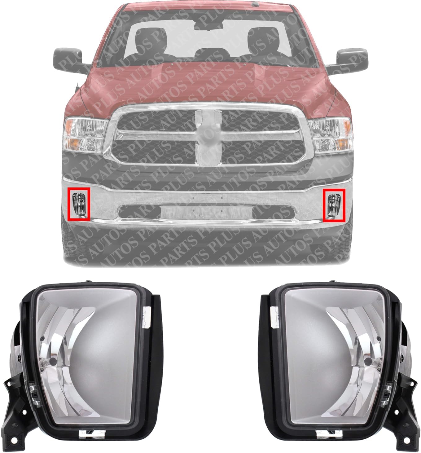 AUTOS PARTS PLUS Set of 2 Front Fog Light Assembly Left Driver & Right Passenger Side Direct Replacement Compatible With 2013-2018 Ram 1500 CH2593147 CH2592147 68104820AC 68104821AD