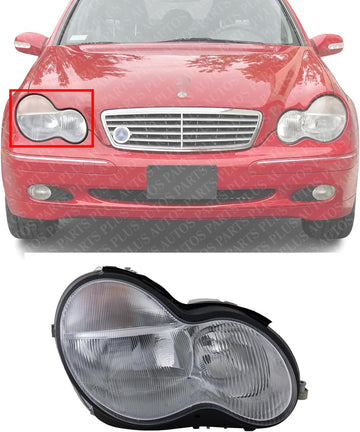 Front Headlight Assembly Halogen Right Passenger Side Direct Replacement Compatible With 2001-2004 Mercedes Benz C-Class MB2503118 2038201061