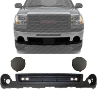 Front Bumper Lower Valance Air Deflector Textured + Fog Lamp Covers Left Driver & Right Passenger Side Direct Replacement Compatible With 2007-2013 GMC Sierra 1500 GM1015100 GM1039105
