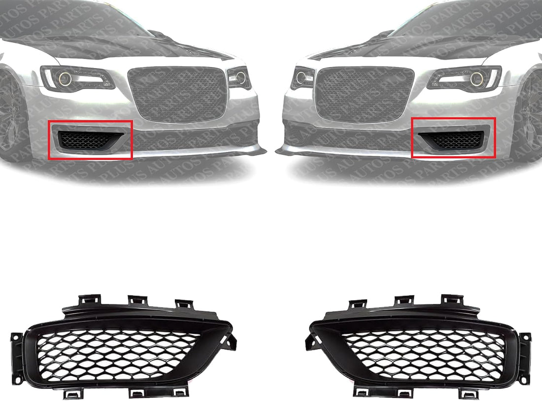 Set Of 2 Front Bumper Grille Primed Plastic Right Passenger & Left Driver Side Direct Replacement Compatible With 2015-2022 Chrysler 300 CH1039193 CH1038193 68231612AA 68231613AA