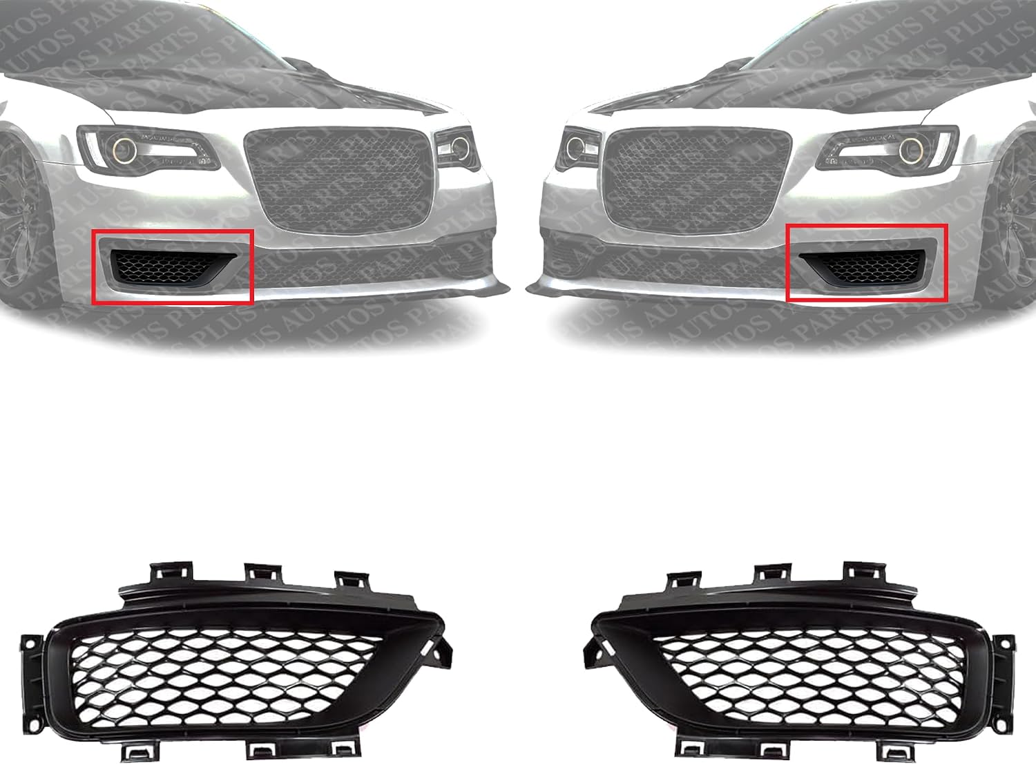 Set Of 2 Front Bumper Grille Primed Plastic Right Passenger & Left Driver Side Direct Replacement Compatible With 2015-2022 Chrysler 300 CH1039193 CH1038193 68231612AA 68231613AA