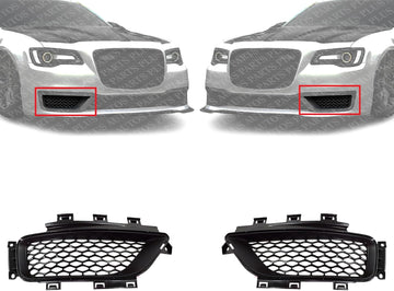 Set Of 2 Front Bumper Grille Primed Plastic Right Passenger & Left Driver Side Direct Replacement Compatible With 2015-2022 Chrysler 300 CH1039193 CH1038193 68231612AA 68231613AA