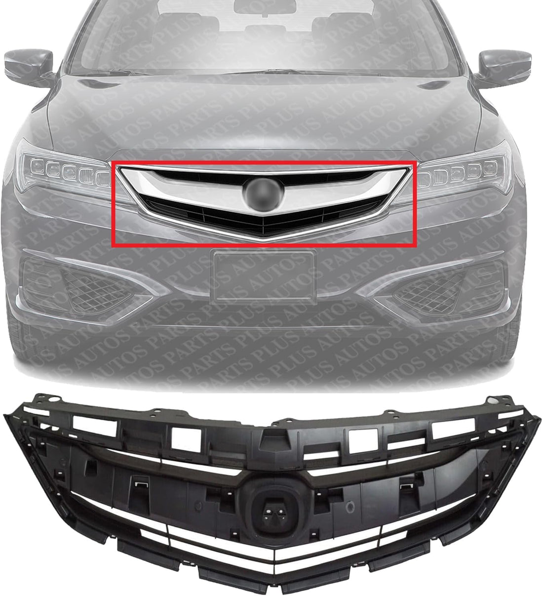 Front Grille Assembly Textured Shell and Insert Plastic Direct Replacement Compatible With 2016-2018 Acura ILX AC1200129 71121TX6A51