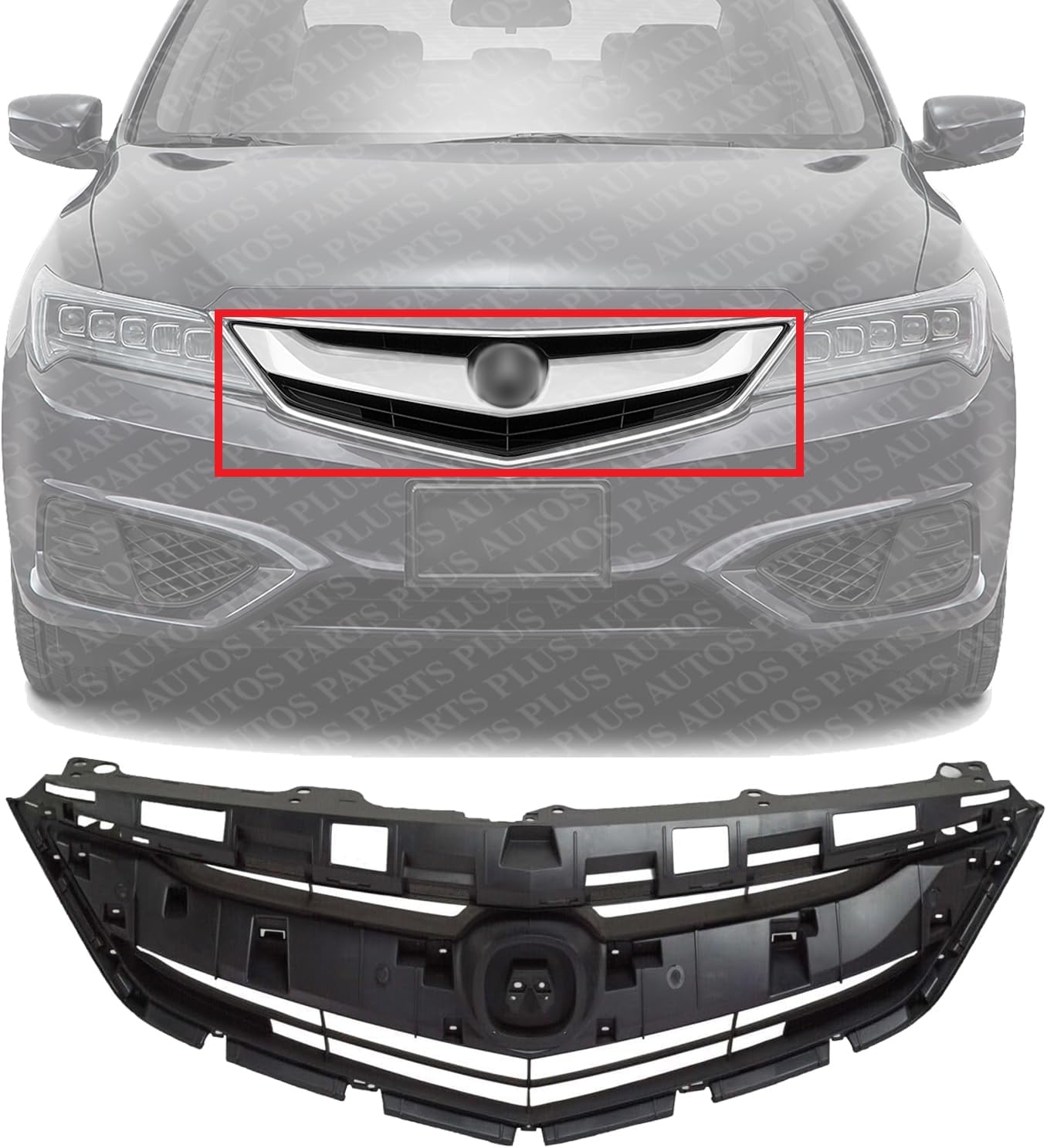 Front Grille Assembly Textured Shell and Insert Plastic Direct Replacement Compatible With 2016-2018 Acura ILX AC1200129 71121TX6A51