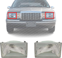 Set Of 2 Front Head Lights Assembly Halogen Plastic Left Driver & Right Passenger Side Direct Replacement Compatible With 1990-1994 Lincoln Town Car FO2503125 FO2502125