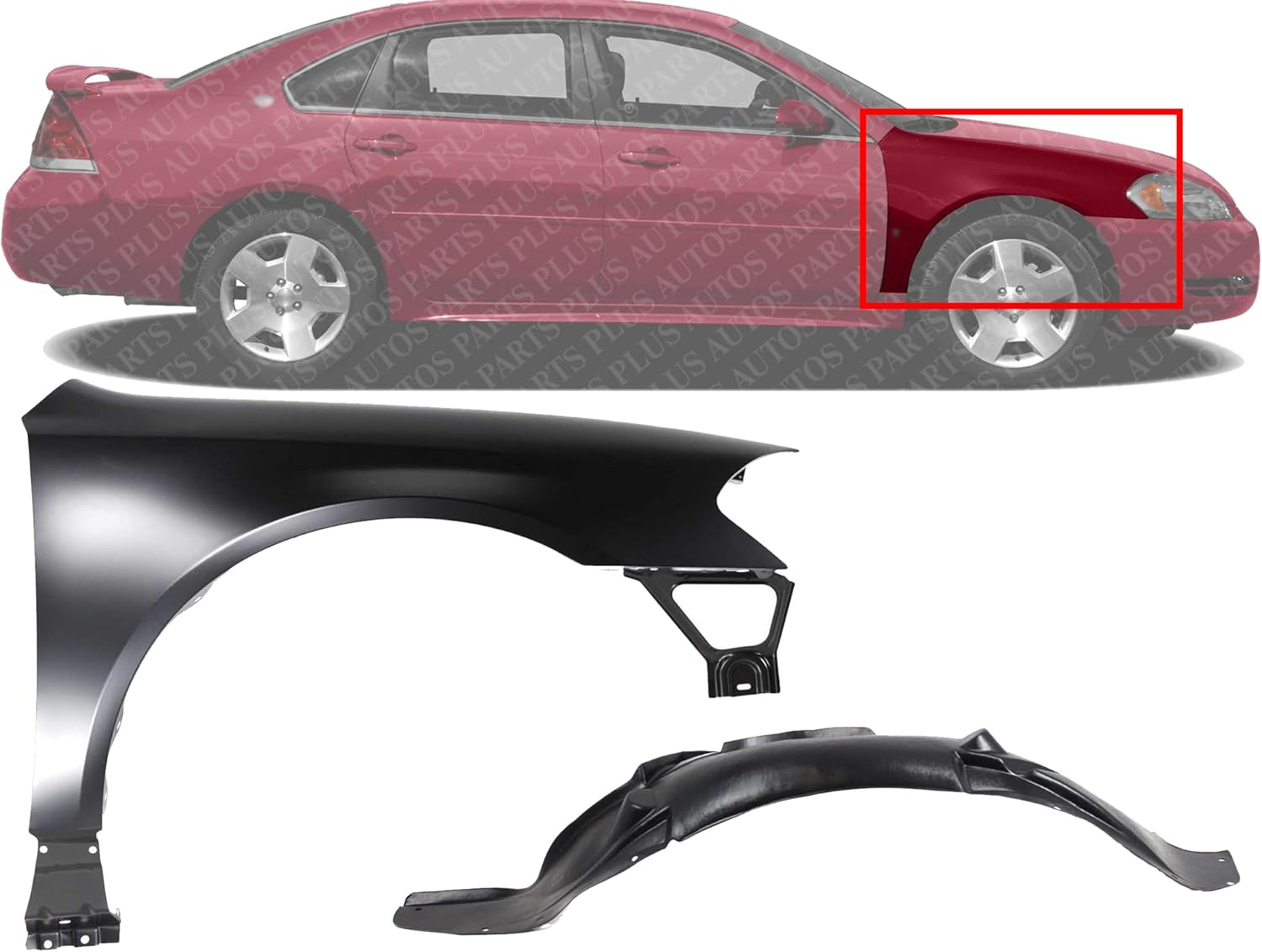 Front Fender-Fender Liner Right Passenger Side Direct Replacement Compatible With 2006-2013 Chevrolet Impala GM1251122 GM1241326 89023524 10333702