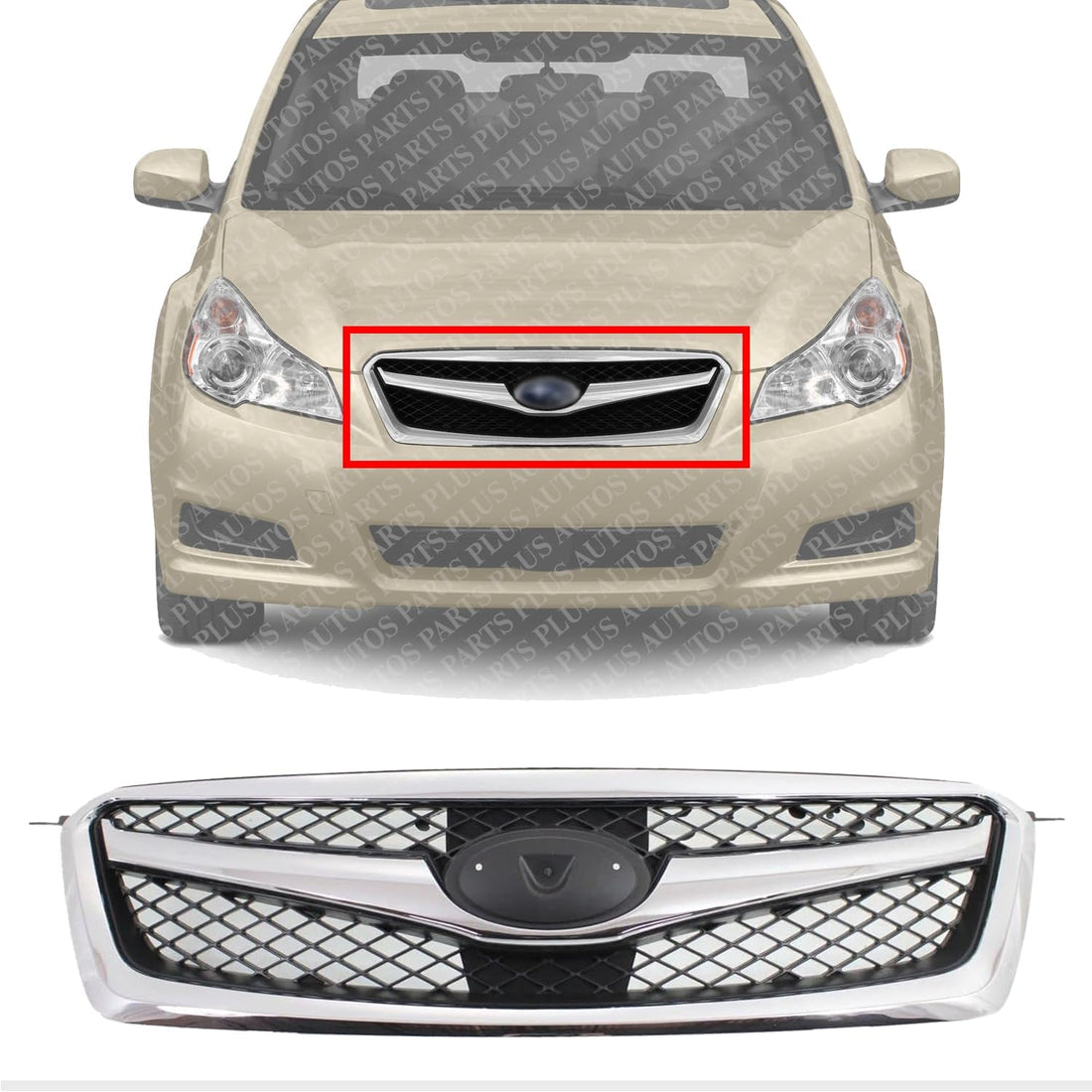 Front Grille Chrome Shell With Black Insert Plastic Direct Replacement Compatible With 2010-2012 Subaru Legacy SU1200142 91121AJ03B