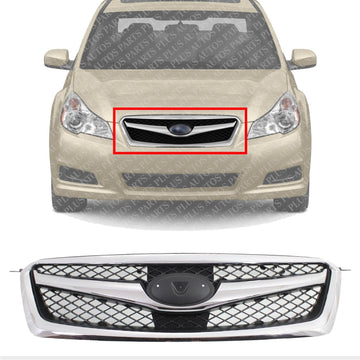 Front Grille Chrome Shell With Black Insert Plastic Direct Replacement Compatible With 2010-2012 Subaru Legacy SU1200142 91121AJ03B