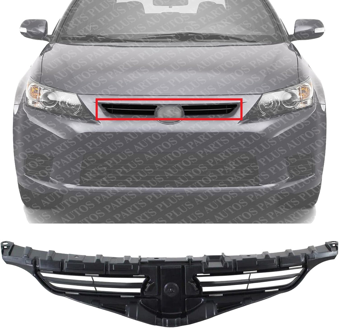 Front Grille Assembly Textured Black Shell And Insert Plastic Direct Replacement Compatible With 2011-2013 Scion tC SC1200107 5311121180