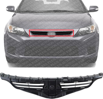 Front Grille Assembly Textured Black Shell And Insert Plastic Direct Replacement Compatible With 2011-2013 Scion tC SC1200107 5311121180