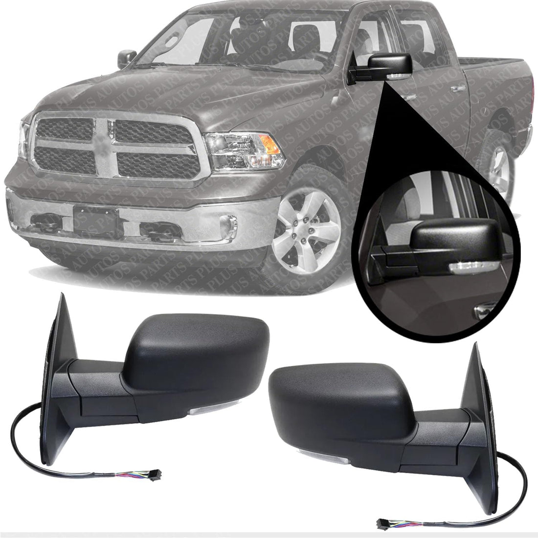 Front Mirror Power Folding Heated Textured Left Driver & Right Passenger Side Direct Replacement Compatible With Ram 1500 2013-2018/2500 2013-2017 DG100ER-S DG100EL-S