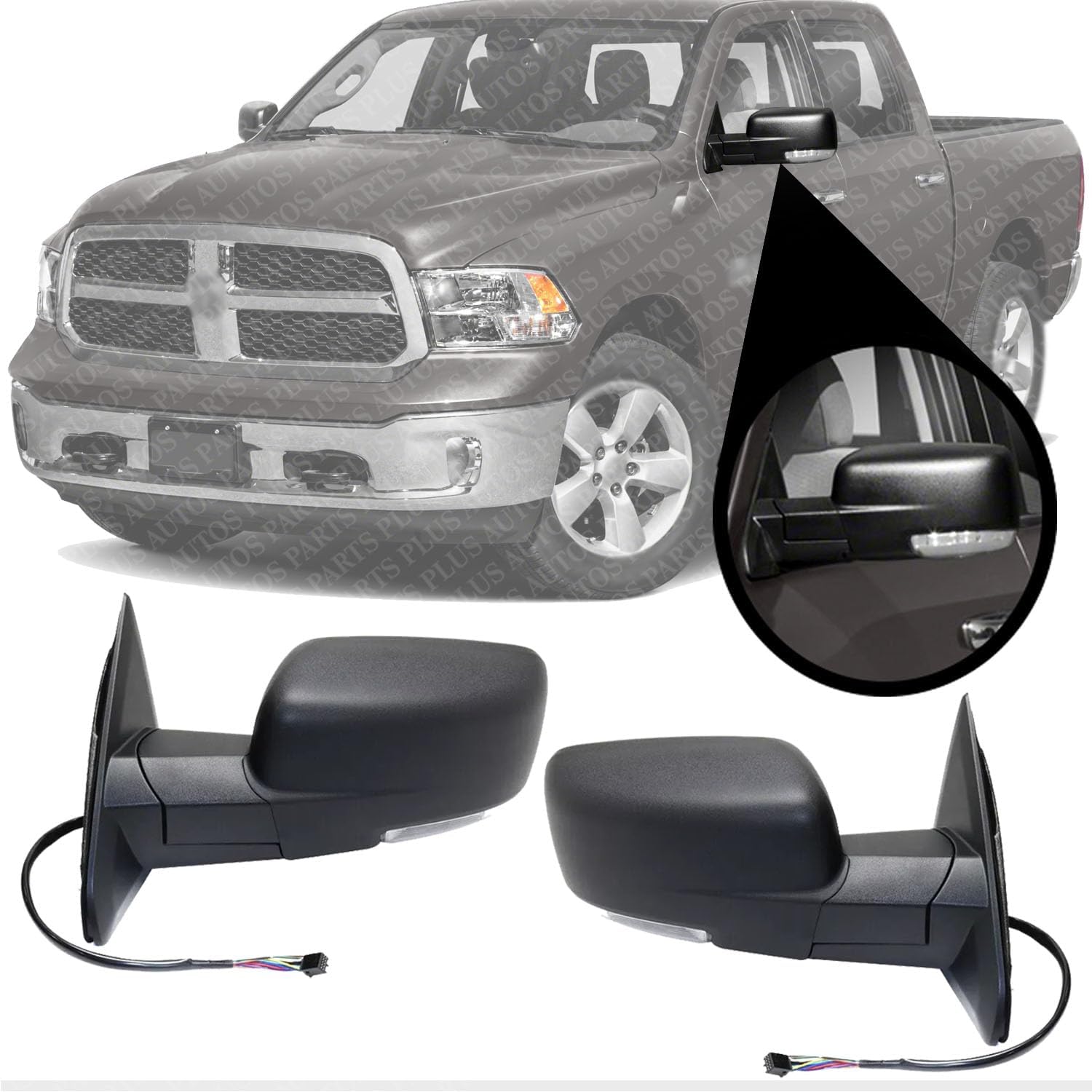 Front Mirror Power Folding Heated Textured Left Driver & Right Passenger Side Direct Replacement Compatible With Ram 1500 2013-2018/2500 2013-2017 DG100ER-S DG100EL-S