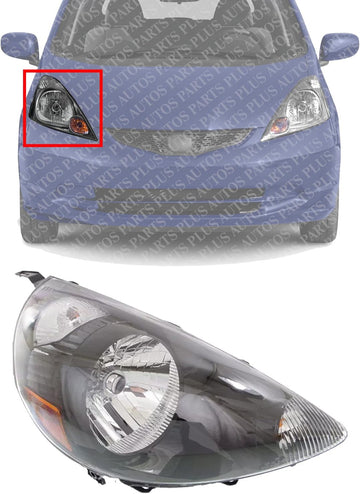 Front Head Light Assembly Black Interior Right Passenger Side Direct Replacement Compatible With 2007-2008 Honda Fit 33101SLNA01ZC-PFM