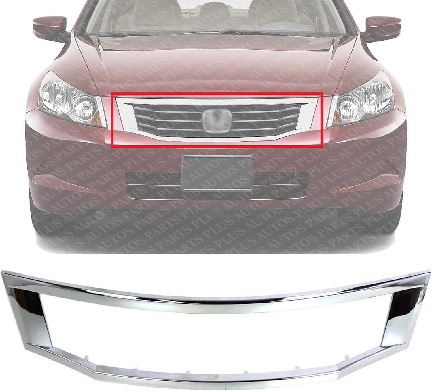 Front Grille Molding Chrome Direct Replacement Compatible With 2008-2010 Honda Accord HO1202104 71126TA5A00