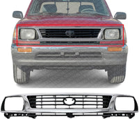 Front Grille Assembly Chrome Shell With Primed Insert Plastic Direct Replacement Compatible With 1995-1996 Toyota Tacoma TO1200193 5310035300