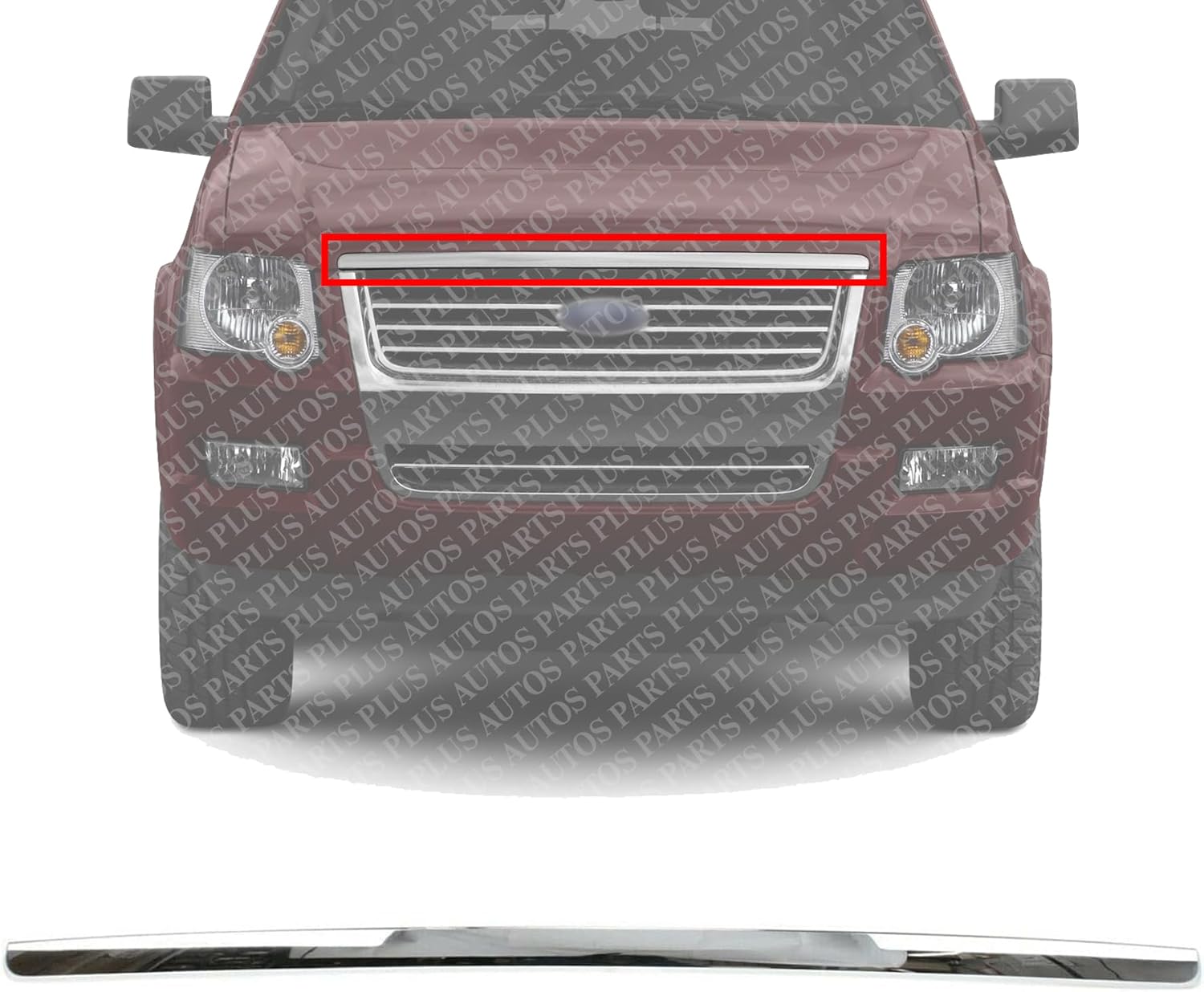 AUTOS PARTS PLUS Front Hood Molding Assembly Chrome Direct Replacement Compatible With 2006-2010 Ford Explorer FO1235105 6L2Z16856AA
