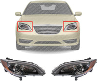 Set Of 2 Front Headlight Assembly Black Interior With Chrome Insert Right Passenger & Left Driver Side Direct Replacement Compatible With 2011-2014 Chrysler 200 68088066AG-PFM